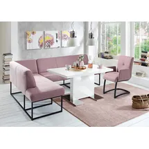 exxpo - sofa fashion Eckbank EXXPO - SOFA FASHION "Affogato, bequem und elegant, hochwertige Detailverarbeitung", lila (flieder), B:157cm H:82cm T:245cm, Struktur: Webvelour 100% Polyester, Sitzbänke, Eckbank, Frei im Raum stellbar