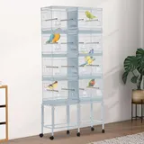 Vogelkäfig großer, Vogelvoliere mit 16 Holzstangen, 16 Vogel-Futternapf, 360° Rollen & schmutzwanneneinsatz, für 10 Sittiche, Kanarienvögel, nymphensittiche, Wellensittich, Papagei 85x28x170cm