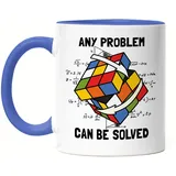 Hey!Print Any Problem Can Be Solved Zauberwürfel Tasse Blau Rubik Cube Magic Würfel Retro Rubi Vintage Nerd
