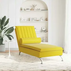 vidaXL Massage-Chaiselongue mit Nackenrolle Gelb Samt