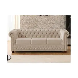 S-Style Chesterfield Polestergarnitur 3+1 Cleo Blink ¦ beige ¦ Maße (cm): B: 203 H: 72