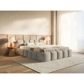 Selsey Cloudy Low - Polsterbett 140x200 cm, wasserabweisender Samt, Graubeige