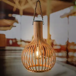 MARELIDA LED Solar Hängeleuchte 40cm Bambus Solarleuchte für Terrasse Balkon Außenleuchte