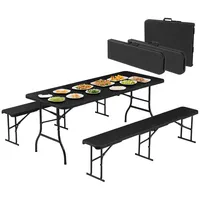 Albatros Bierzeltgarnitur Rattan – robuste Biertischgarnitur Klappbar und hohe Tragkraft – Set aus 2x Bierbank und 1x Biertisch für bis zu 10 Personen – Bierbankgarnitur