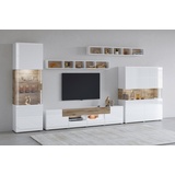 INOSIGN Wohnwand »Toledo,Breite 391cm stilvolle Mediawand ohne Beleuchtung«, (Set, 5 St.), Anbauwand(Vitrine,Lowboard,Highboard,2xHängeregal)MDF Hochglanzfronten, weiß