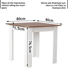 Miadomodo MIADOMODO® Esstisch - Quadratisch, 80x80x76,5 cm, für 4 Personen, aus MDF, Platte in Weiß/Schwarz/Braun, Klein - Küchentisch, Esszimmertisch, Speisetisch, - Braun