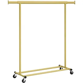 Songmics Kleiderständer Rollbar mit Ausziehbarer Stange 161,5 x 132 x 45 cm Gold