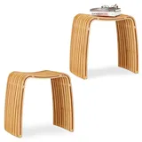 Relaxdays 2 x Garderoben Hocker aus Bambus, eleganter Holzhocker in skandinavischem Design, Sitzhocker für Garderobe, Natur