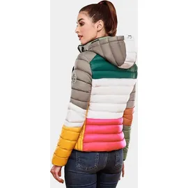 Navahoo Damen Steppjacke leichte Übergangsjacke mit Kapuze im Colourblocking Stil Lulana Multikulti