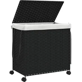 vidaXL Wäschekorb mit Rollen Schwarz 60x35x60,5 cm Rattan