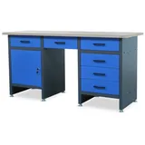 Jan Nowak Werkbank Werkstatttisch 170 cm FRANK 6 Schubladen Schrank laminierte Platte, (Stahl 0,8-1,0 mm 85 x 170 x 60 cm verstellbare Füße Sitzlücke), Werktisch Stahl abschließbar 570 kg robust 3 Farben verstellbar blau