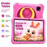 blackview Kinder Tablet 10 Zoll mit Schutzhülle, Android, WLAN, Elternkontrolle Tablet (10.1", 128 GB, Android 14, WLAN (Wi-Fi), Android 14, HD+ Display, 128GB, 5100 mAh,5G WiFi/WIFI 6/Gemini AI) rosa