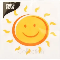 Papstar 20 Servietten, 3-lagig 1/4-Falz 25 cm x 25 cm "Here comes the Sun"