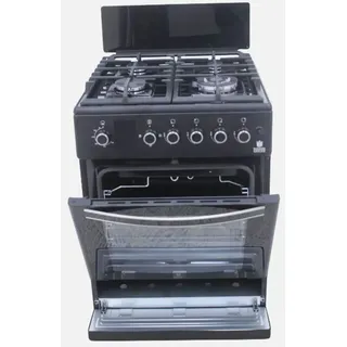 GASLINE Gas Standherd 60cm Gasbackofen mit Thermostat, Grill, Umluft, WOK, Schwarz, Erdgas, LPG