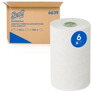 SCOTT® EssentialTM Slimroll Papierhandtuchrolle, 1-lagig, weiß, Papierhandtücher Rollen zur Förderung der Hygienestandards, 1 Karton = 6 Rollen à 180 Meter