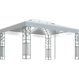 vidaXL Pavillon 3 x 4 m weiß inkl. Doppeldach & LED-Lichterkette
