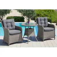 Konifera Garten-Essgruppe »Menorca«, (Set, 3 tlg 2x Sessel, 1x Tisch Ø 70 cm, inkl. Auflagen, Polyrattan, Aluminium), Polyrattan, Aluminium, Tischplatte aus 5mm starkem Sicherheitsglas, Hellgrau + grau, , 76101251-0