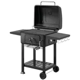 Holzkohlegrill BBQ Smoker mit Deckel Thermometer höhenverstellbar Kohlepfanne Kamin Grillrost Seitentisch Aschefach