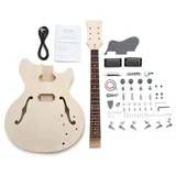 Rocktile E-Gitarren-Bausatz HB-Style - DIY Semi-Hollow E-Gitarre Bausatz mit Palisander-Griffbrett, Paulownia-Korpus mit Sustainblock, Ahorn-Hals zum Einleimen - 2 Humbucker