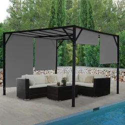 Mendler Pergola Baia, Garten Pavillon Terrassenüberdachung, stabiles 6cm-Stahl-Gestell + Schiebedach grau ~ 4x3m