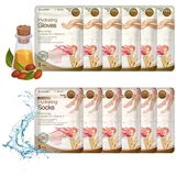 Epielle Feuchtigkeitsspendende Hand- und Fußmasken (Handschuh und Socken, 12 Stück) für trockene Hand, trockene und rissige Ferse, Spa-Tag, Sheabutter + Jojobaöl + Vitamin E, Schönheits-Geschenk zum