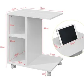 SoBuy Beistelltisch mit Schlitz für iPad, Couchtisch Tisch mit Rollen Weiß FBT48-W