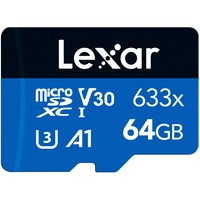 Lexar 633x 64GB Micro SD Karte, microSDXC UHS-I Karte ohne SD-Adapter, Bis zu 100 MB/s Lesen, Speicherkarte Micro SD A1, C10, U3, V30 (LMS0633064G-BNNAA)