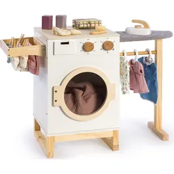 Kinder-Haushaltsset MUSTERKIND "Wasch- und Bügelcenter Rumex", grau (natur, weiß, grau), Spielzeug-Haushaltsgeräte, KinderB:85cm H:55cm T:35cm, Holz, aus Holz, B:85cm H:55cm T:35cm
