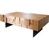 DeLife Couchtisch Puzzle 120 cm 4 Schubfächer Akazie Natur Fuß schwebend Metall schwarz, Couchtische