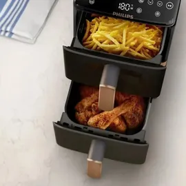 Philips 4000 Series Airfryer mit zwei aufeinander gestapelten Körben Schwarz/Gold/Grau