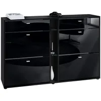Vladon Schuhschrank, Schwarz Hochglanz, Holzwerkstoff, 155.5x95x28 cm, Garderobe, Schuhaufbewahrung,