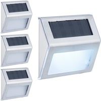 Relaxdays Solarlampen für Wand, 4er Set, Hauseingang & Garten, LED Außenleuchte, IP44, Edelstahl, weißes Licht, Silber