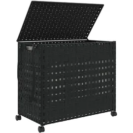 vidaXL Wäschekorb mit Rollen Schwarz 66x35x60 cm Rattan