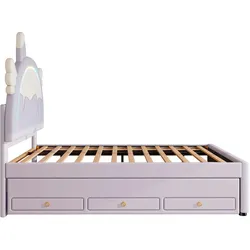 Merax 140*200cm Polsterbett, ausgestattet mit ausziehbares rollbett, PU-Material,Violett