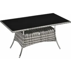 Outsunny Gartentisch Metall, Sicherheitsglas, Polyrattan