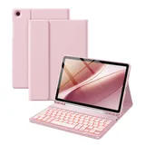 Vobafe Hülle mit Tastatur für Samsung Galaxy Tab A11+ Plus 11 Zoll 2025 / Tab A9+ Plus 2023, 7 Farben Beleuchtete mit Abnehmbare Tastatur, TPU Rückschale mit Stifthalter, QWERTZ, Rosa