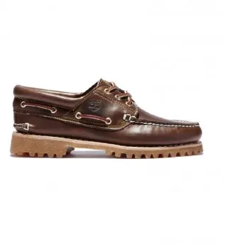 Timberland für Herren. TB0300032141 Leder Bootsschuhe Authentics 3 Eye Classic Lug braun (44), Wohnung, Schnürsenkel, Lässig