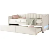 Merax Daybett, 90x200cm Tagesbett mit ausziehbarem Bett, Schlafsofa, Einzelbett(Ohne Matratze), Leinen, minimalistisches Styling, beige