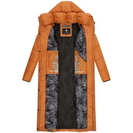 Navahoo Damen, Wintermantel Warmer Steppmantel extralang mit Kapuze Waffelchen Rusty Cinnamon Gr. M - M