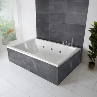 Moderne Whirlpool-Einbaubadewanne mit erhöhten Rückenschrägen, 180cm x 120cm – Massagedüsen wählbar – Serene Hudson Reed