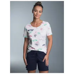 Schlafanzug TRIGEMA "TRIGEMA Kurzer Schlafanzug mit Safari-Print", Damen, Gr. L, weiß, 100% Baumwolle, casual, Homewear-Sets