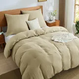 BEDELITE Musselin Bettwäsche 220x240 Baumwolle - ÖKO-TEX Bettwäsche-Sets Khaki Braun 3teilig mit Reißverschluss, Bettbezug 240x220 mit 2 Kissenbezüge 80x80 cm, weiche und atmungsaktiv