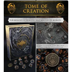 Verschiedene Klassenwürfel-Sets in Foliant-Etui (10 Würfel, 1 Münze) - Tome of Creation (Game Master)
