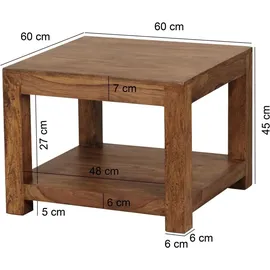 FineBuy Couchtisch Sheesham Braun 60 x 60 cm