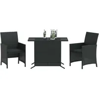 vidaXL 3-tlg. Bistro-Set mit Kissen Schwarz Poly Rattan