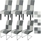 Alishomtll Stuhlhussen 6er Set, Universal Stretch Stuhlhussen Schwingstuhl, Elastische Abnehmbare kariert Jacquard Stuhlbezug, Waschbarer Stühle Schutz für Küche Esszimmer (Anthrazit Grau, 6 Stück)