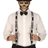 NET TOYS Schaurige Skelett Hosenträger für Erwachsene - Schwarz-Weiß - Ausgefallenes Unisex-Kostüm-Zubehör Bundhalter mit Gebeine-Print - Perfekt angezogen für Halloween & Gruselparty