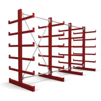 Stier Kragarmregal doppelseitig 3 Felder mit 5 Ebenen 3900x2000x500mm feuerrot