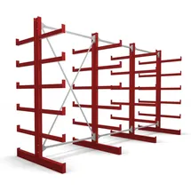 Stier Kragarmregal doppelseitig 3 Felder mit 5 Ebenen 3900x2000x500mm feuerrot