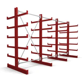 Stier Kragarmregal doppelseitig 3 Felder mit 5 Ebenen 3900x2000x500mm feuerrot